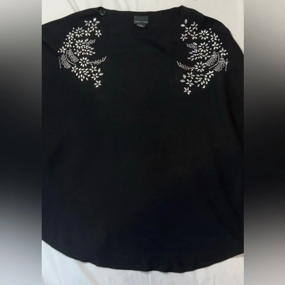 Adrienne Vittadini Sweater Knit Embellished Faux Shiny Rhinestones Black Size 2X